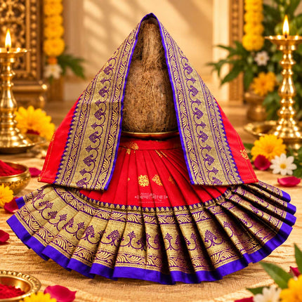 Devi Mata Laxmi Pujan | Kalash Sthapana Margashirsh Puja | Navratri Traditional Dress Poshak Lahanga- 7(Height) x 16(Length) Inches, Dupatta- 18(Length ) Inches Approx  (7 Inch Poshak)