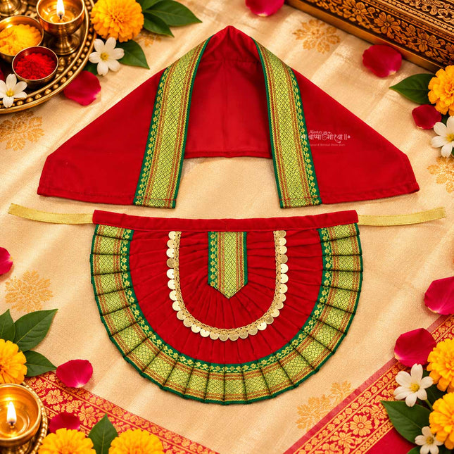 Mahalaxmi Kolhapuri Velvet Traditional Dress for Ghatasthapana Guruvar Vrat Puja Festival Shringar for Kalash Sthapana Puja (7 Inch Poshak)