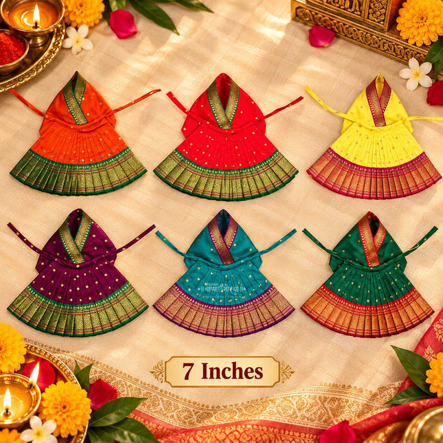 Devi Dress for Idol | Set of 6 Multicolor Poshak | Mata Rani Poshak for Durga, Laxmi, Santoshi Maa & Temple Decoration (7 Inch Poshak)