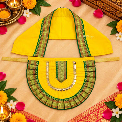 Mahalaxmi Kolhapuri Velvet Traditional Dress for Ghatasthapana Guruvar Vrat Puja Festival Shringar for Kalash Sthapana Puja (Yellow, 7(Height) x 9 (Length) Inch)  (7 Inch Poshak )