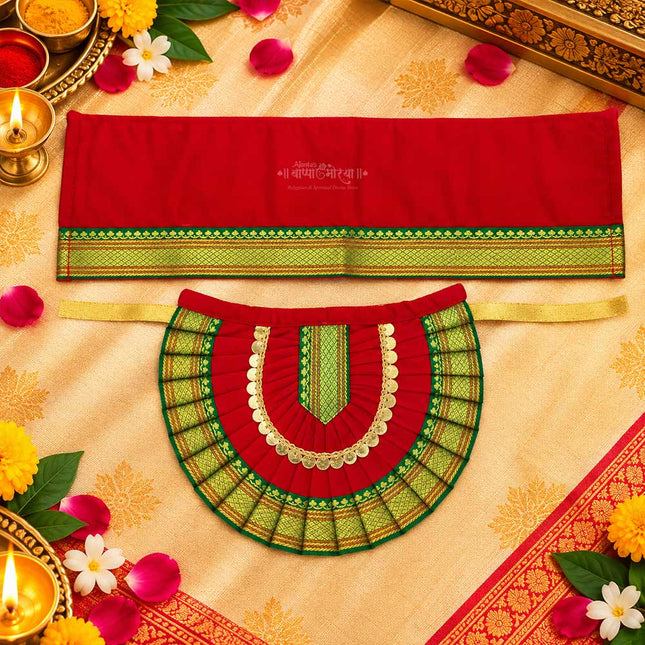 Kolhapuri Mahalaxmi Dress Vastra/Poshak | Kalash Sthapana Margashirsh Puja | Traditional Dress Poshak for Devi Maa Lakshmi for Puja (Red) 6 inch Poshak