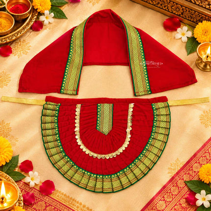 Kolhapur Mahalaxmi Dress Vastra/Poshak | Kalash Sthapana Margashirsh Puja | Traditional Dress Poshak for Devi Maa Lakshmi for Puja (Red) 9 inch Poshak