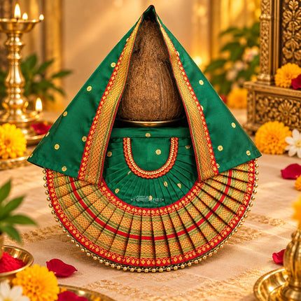 Rajnandani Mahalaxmi Devi Dress Poshak | Green Colour Kolhapur  Ambabai Style Goddess Vastra | Lakshmi Durga Idol Shringar for Daily Puja & Festivals (7 Inch)