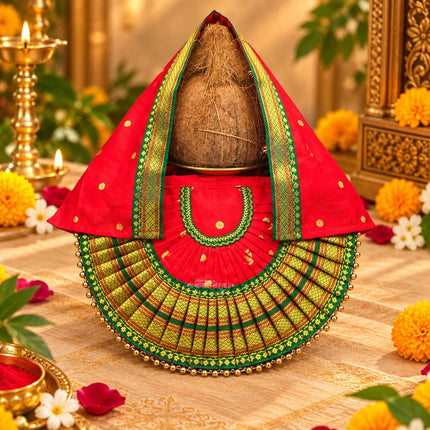 Rajnandani Red  Colour Mahalaxmi Devi Dress Poshak | Kolhapur Ambabai Style Goddess Vastra | Lakshmi Durga Idol Shringar for Daily Puja & Festivals (7 Inch)