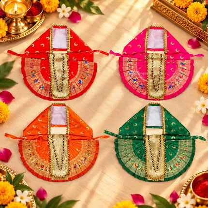Karveer Nivasini Mahalaxmi Devi Poshak | Kolhapur Lakshmi Mata Dress for Temple & Home Puja | Traditional Saree Vastra for Devi Idol & Photo Frame Decoration (7 Inch Poshak)