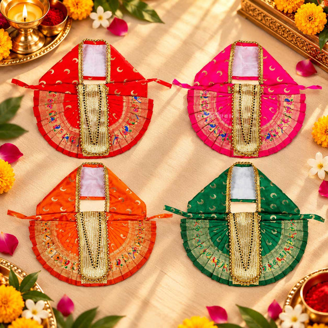 Karveer Nivasini Mahalaxmi Devi Poshak | Kolhapur Lakshmi Mata Dress for Temple & Home Puja | Traditional Saree Vastra for Devi Idol & Photo Frame Decoration (7 Inch Poshak)