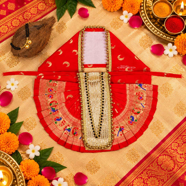 Karveer Nivasini Mahalaxmi Devi Face Poshak – Traditional Goddess Dress for Puja & Temple Decoration | Ambabai Style Poshak for Idol & Kalash (7 Inches Poshak)