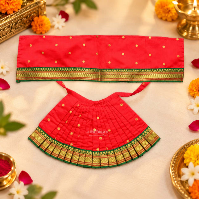 महारानी देवी ड्रेस पोशाख | मार्गशीर्ष लक्ष्मी पूजा विशेष | मंदिरातील माता रानी शृंगार पोशाखासाठी लेहेंगा पटका | कलश स्थापना पूजा वस्त्र | मंदिर देवी ड्रेस सेट (12 इंच पोशाख)