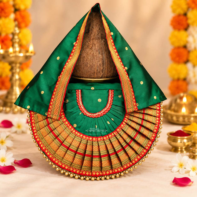 Kolhapuri Devi Rajnandini  Poshak with Sacred Ekvira Aai Face | Traditional Rajnandini Dress for Navratri & Margashirsh Puja (9 inch Poshak)