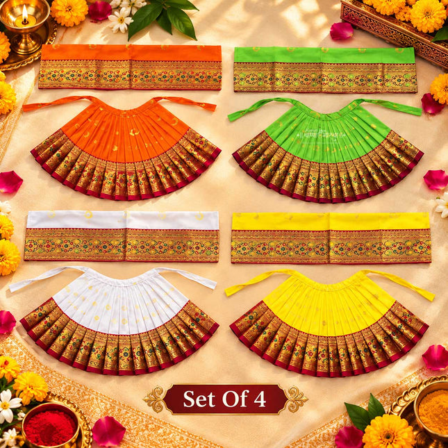 Maharani Devi Dress Royal Devi Poshak Lehanga & Dupatta for Goddess Idol / Kalash Puja  Margashish Guruvar Vrat Varalakshmi Puja ( Set Of 4) (7 Inch Poshak)