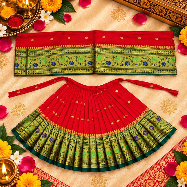 Maharani Mahalaxmi  Saree Vastra/Poshak | Kalash Sthapana Margashirsh Puja| Traditional Dress Poshak for Devi Maa Lakshmi for Pujas - Size of Lehanga 9(Height) x 19 (Length) Inch (9 Inches Poshak)