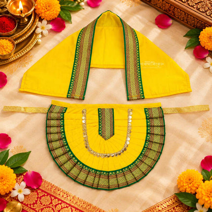 Yellow Velvet Lehanga Dupatta Poshak for Goddess Idol | Navratri & Laxmi Puja Decoration Navratri, Margshirsh (Guruvar), and Laxmi Puja (9 Inch Poshak )