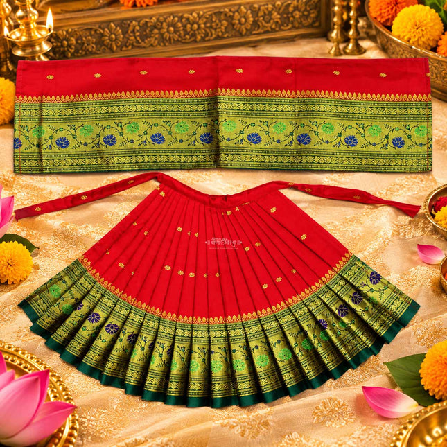 Maharani Devi Dress 9 Inch – Traditional Red Poshak for Mahalaxmi Maa | Kalash Sthapana & Margashirsha Puja Vastra | Red Lehanga Dress for Devi Idol or Ghat Decoration  (9 Inch)