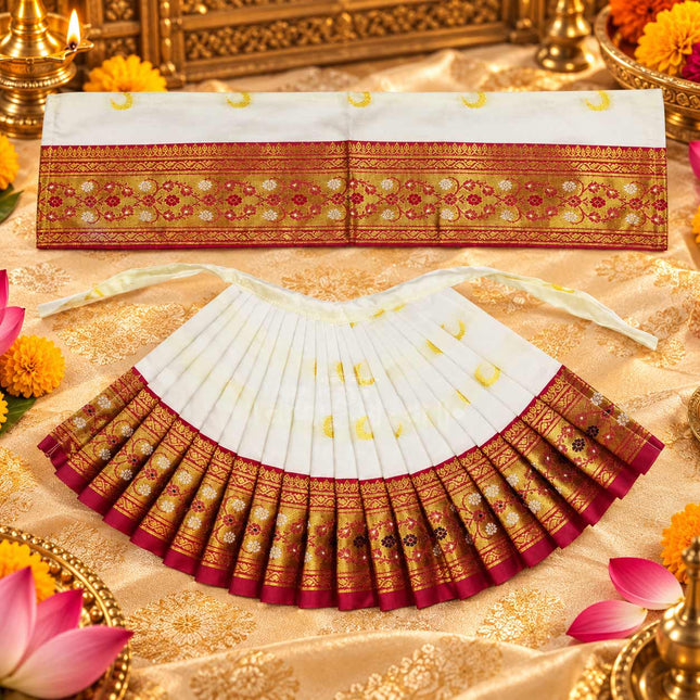 Maharani Mahalaxmi Devi Dress | 7 Inch White Poshak for Devi Maa | Traditional Vastra for Kalash Sthapana & Navratri Puja (7 inch Poshak)