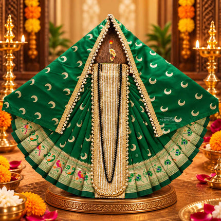 Karveer Nivasini Mahalaxmi Devi Dress | Traditional Ambabai Kolhapur Poshak for Goddess Idol | Kalash Sthapana Margashirsh Navratri Guruvar Vratam Puja Traditional Dress Poshak for Devi Maa (12 Inch)