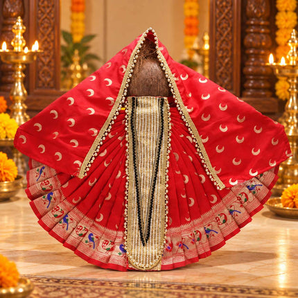 Karveer Nivasini Mahalaxmi Devi Dress – Traditional Kolhapur Ambabai Poshak for Goddess Idol | Puja, Kalash Sthapana, Margashirsh Navratri & Guruvar Vratam Attire for Devi Maa (12 Inch Poshak)