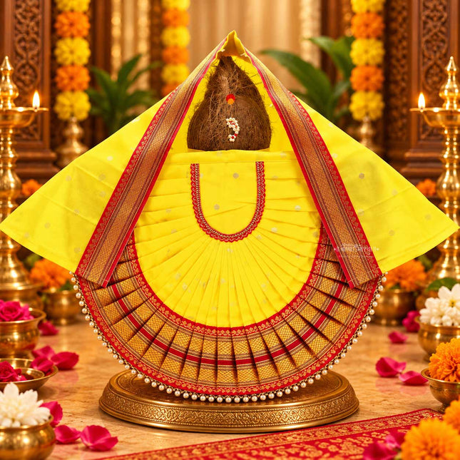 Rajnandani Kolhapuri Mahalaxmi Devi Dress | Traditional Goddess Dress Poshak for Lakshmi Durga Ambabai Kalash Sthapana Margashirsh Puja | Navratri Traditional Dress Poshak-(12 Inch Poshak,Yellow)