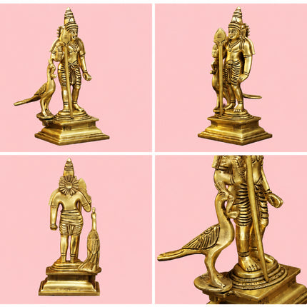 Kartikeya (Murugan) Swami Fine Brass Statue for Home Temple, Puja & Spiritual Decor (कार्तिकेय (मुरुगन) स्वामींची उत्कृष्ट पितळी मूर्ती)