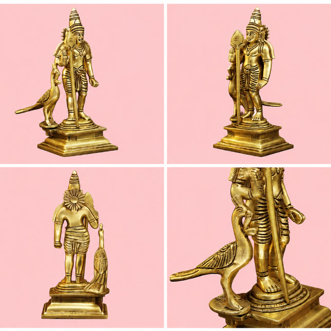 Kartikeya (Murugan) Swami Fine Brass Statue for Home Temple, Puja & Spiritual Decor (कार्तिकेय (मुरुगन) स्वामींची उत्कृष्ट पितळी मूर्ती)