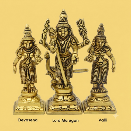 Traditional Lord Kartik Swamy, Devasena & Valli Brass Statue (पारंपारिक भगवान कार्तिकेय स्वामी, देवसेना आणि वल्ली पितळी मूर्ती)