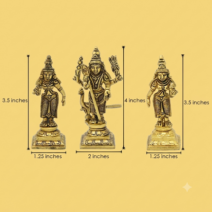 Traditional Lord Kartik Swamy, Devasena & Valli Brass Statue (पारंपारिक भगवान कार्तिकेय स्वामी, देवसेना आणि वल्ली पितळी मूर्ती)