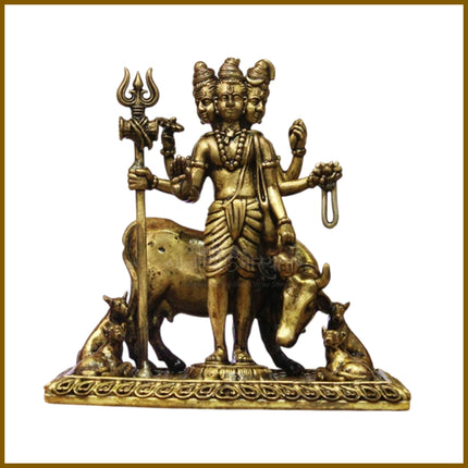 Shree Dattatreya Brass Idol – Divine Trinity Form of Brahma, Vishnu & Mahesh Divine Trimurti Form of Brahma, Vishnu & Mahesh for Home Temple, Pooja & Vastu Blessings