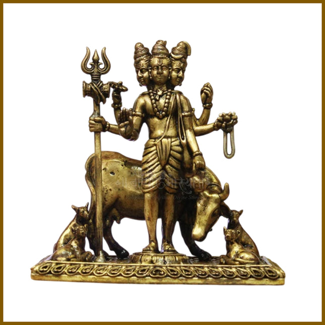 Shree Dattatreya Brass Idol – Divine Trinity Form of Brahma, Vishnu & Mahesh Divine Trimurti Form of Brahma, Vishnu & Mahesh for Home Temple, Pooja & Vastu Blessings
