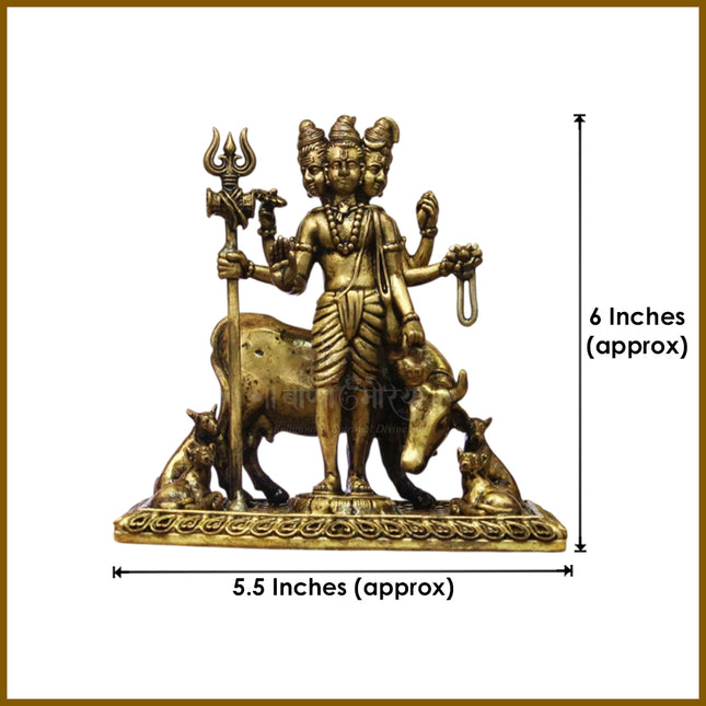 Shree Dattatreya Brass Idol – Divine Trinity Form of Brahma, Vishnu & Mahesh Divine Trimurti Form of Brahma, Vishnu & Mahesh for Home Temple, Pooja & Vastu Blessings