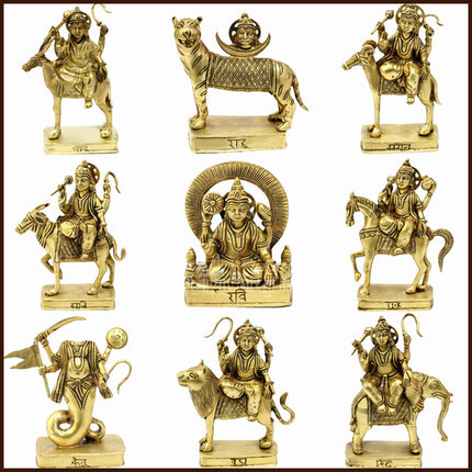Navgraha Idols Set – Brass Navagraha Murti for Home Temple | 9 Planetary Gods Statue for Puja, Vastu & Spiritual Decor