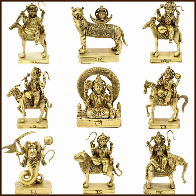 Navgraha Idols Set – Brass Navagraha Murti for Home Temple | 9 Planetary Gods Statue for Puja, Vastu & Spiritual Decor