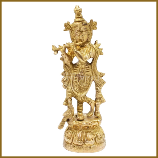 Shree Krishna Brass Idol  Standing Flute-Playing Murti for Home Temple & Pooja Room