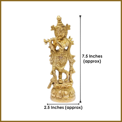 Shree Krishna Brass Idol  Standing Flute-Playing Murti for Home Temple & Pooja Room