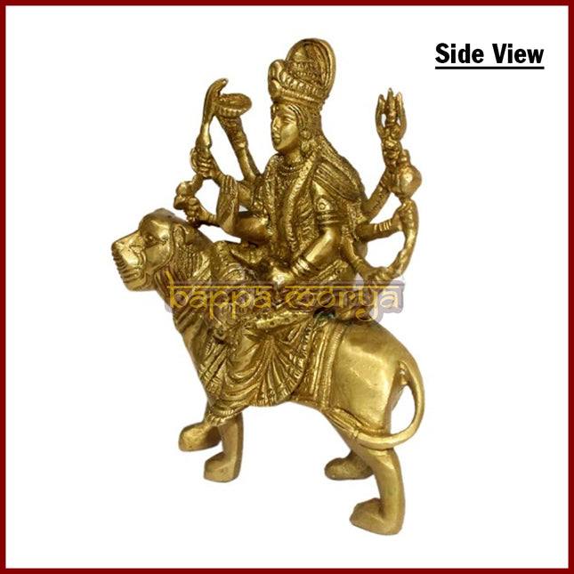 Ambe Mata Idol in Brass Finish | Goddess Durga Murti on Lion | Devi Maa Statue for Home Mandir, Navratri, Puja & Temple Worship