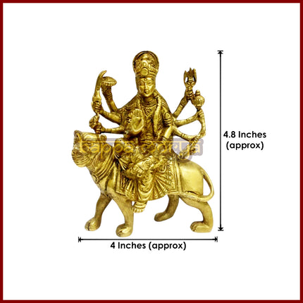 Ambe Mata Idol in Brass Finish | Goddess Durga Murti on Lion | Devi Maa Statue for Home Mandir, Navratri, Puja & Temple Worship