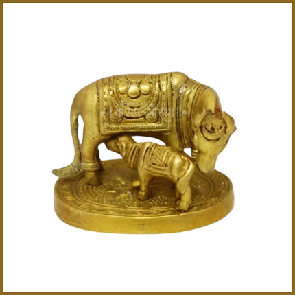 Kamdhenu Cow Gau Mata Kamdhenu Brass Idol – Mother Cow & Calf Murti for Pooja & Positive Energy Pooja, Vastu & Prosperity