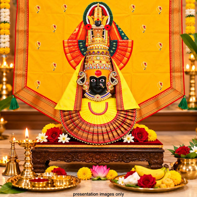 Kolhapur Mahalaxmi Ambabai (कोल्हापूरची अंबाबाई (महालक्ष्मी) Kolhapur Mahalaxmi Ambabai Devi Pooja Backdrop Cloth for Vastu Shanti, Ganpati Pujan, Navratri, Diwali, Housewarming Ceremonies & Auspicious Occasions