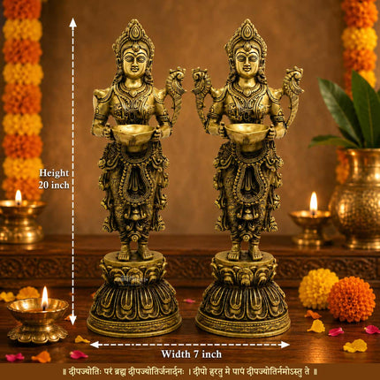 Paavai Vilakku (दीपलक्ष्मी ) Deep Laxmi Diya Welcome Lady Holding Oil Diya Handcrafted Laxmi Diya Pital Deepam Brass Lakshmi Holding with Diya Lakshmi Welcome Deep- Paavai Villakku (SET OF 2)(20 inch Height)