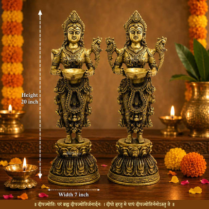 Paavai Vilakku (दीपलक्ष्मी ) Deep Laxmi Diya Welcome Lady Holding Oil Diya Handcrafted Laxmi Diya Pital Deepam Brass Lakshmi Holding with Diya Lakshmi Welcome Deep- Paavai Villakku (SET OF 2)(20 inch Height)