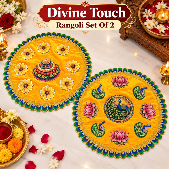 Divine Touch Decorative Rangoli Traditional Peacock, Floral & Elephant Design for Diwali and Home Décor MDF Traditional Rangoli for Diwali, Festivals, Pooja & Home Entrance Decoration