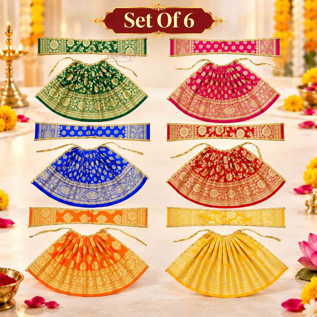 Devi Mata Laxmi Pujan Kalash Sthapana Margashirsh Puja  Navratri Traditional देवी वस्त्र, देवी पोशाख,देवीचे कपडेDress Poshak Designer Lehenga Patka (Set OF 6)