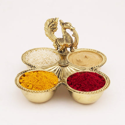 Brass Haldi Kumkum Karanda with Peacock Design – Traditional Elegance for Your Pooja Rituals