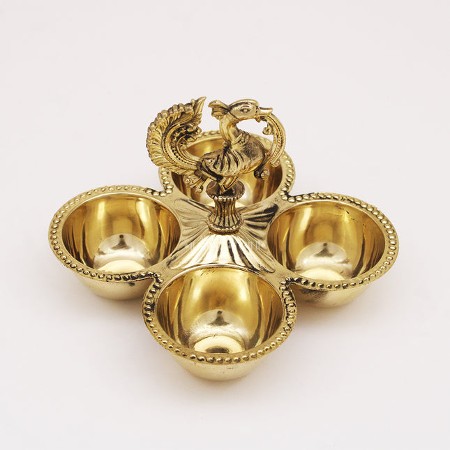 Brass Haldi Kumkum Karanda with Peacock Design – Traditional Elegance for Your Pooja Rituals