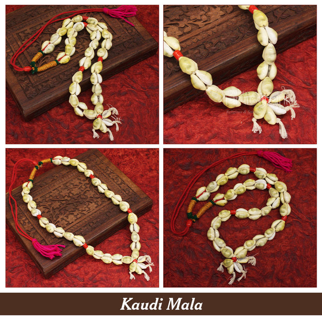 Original Handmade Kolhapur Ambabai Tulja Bhavani Shringar Kaudi Mala कौडी माळ / कवडी माळTraditional Devi Kavdi Cowrie Shell Mala for Navratri Pooja Temple Decoration & Goddess Shringar (Medium