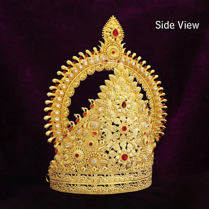 Golden Mukut for God Idol | Traditional Devotional Crown for Krishna, Ram, Ganesh & Devi Murti Mukut for Devi Devta in Golden Meenakari Work for (Ear to Ear Dimension 8 inches)
