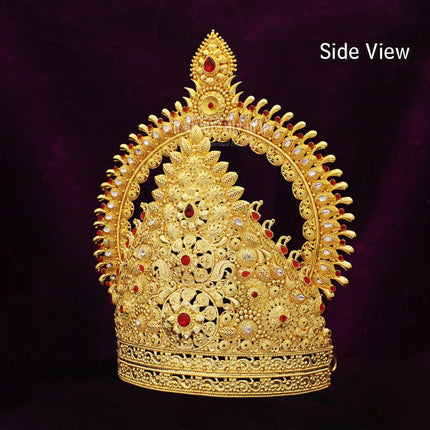 Golden Mukut for God Idol | Traditional Devotional Crown for Krishna, Ram, Ganesh & Devi Murti Mukut for Devi Devta in Golden Meenakari Work for (Ear to Ear Dimension 8 inches)