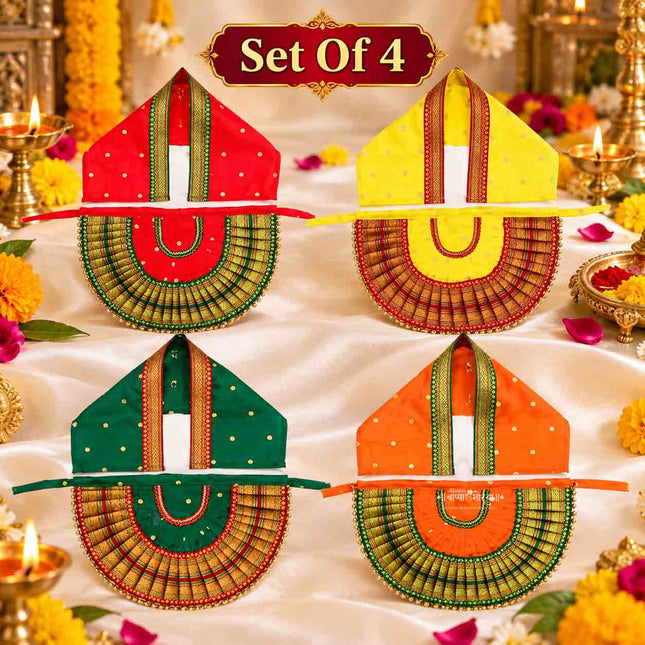 Margashirsha 4 Guruwar Kalash Dress Poshak – Set of 4 | Mata Devi Shringar Vastra for Lakshmi Pooja | Traditional Puja Kalash Dress (9 Inch)