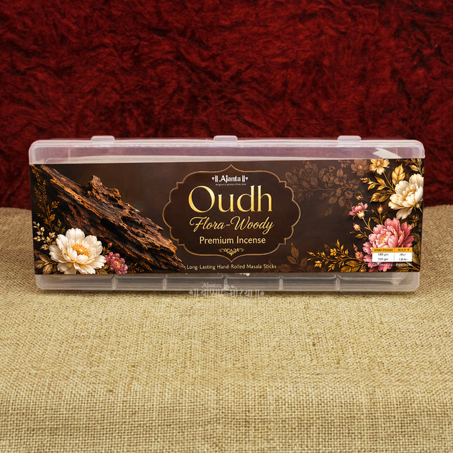 Oudh Flora-Woody Premium Incense ऊद फ्लोरा वुडी अगरबत्ती Long-Lasting Hand-Rolled Masala Sticks for Meditation & Puja