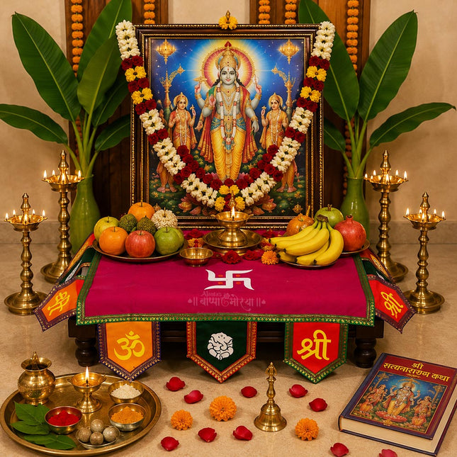 Chaurang Aasan चौरंग आसन Velvet for Sacred Symbol Meanings on the Pooja Aasan Navratri Kalash Sthapana, Margashirsha Lakshmi Puja, Diwali, Satyanarayan Puja  (Pink) (20 × 20 inches)