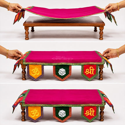 Chaurang Aasan चौरंग आसन Velvet for Sacred Symbol Meanings on the Pooja Aasan Navratri Kalash Sthapana, Margashirsha Lakshmi Puja, Diwali, Satyanarayan Puja  (Pink) (20 × 20 inches)