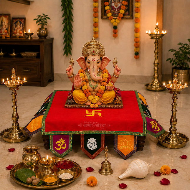 Velvet Chaurang Aasan चौरंग आसन for Navratri Kalash Sthapana & Margashirsha Lakshmi Puja (20*20 Inch )